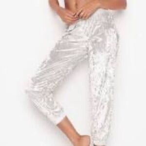Victoria's Secret Crushed Velour Joggers, Silver Gray, Size XL